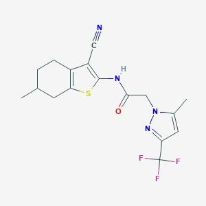 molecular formula C17H17F3N4OS B447770 N-(3-cyano-6-methyl-4,5,6,7-tetrahydro-1-benzothien-2-yl)-2-[5-methyl-3-(trifluoromethyl)-1H-pyrazol-1-yl]acetamide 