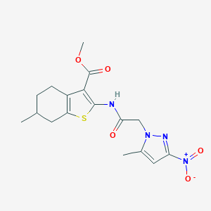 molecular formula C17H20N4O5S B447771 methyl 2-[({3-nitro-5-methyl-1H-pyrazol-1-yl}acetyl)amino]-6-methyl-4,5,6,7-tetrahydro-1-benzothiophene-3-carboxylate 
