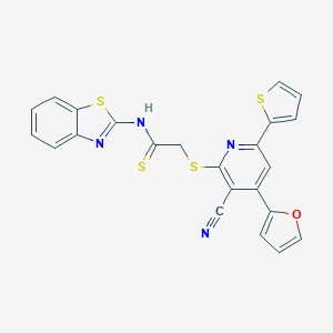 N-(1,3-benzothiazol-2-yl)-2-{[3-cyano-4-(2-furyl)-6-(2-thienyl)-2-pyridinyl]sulfanyl}ethanethioamide