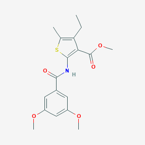 molecular formula C18H21NO5S B447778 Methyl 2-{[(3,5-dimethoxyphenyl)carbonyl]amino}-4-ethyl-5-methylthiophene-3-carboxylate 