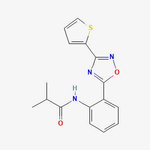 molecular formula C16H15N3O2S B4477785 2-methyl-N-{2-[3-(2-thienyl)-1,2,4-oxadiazol-5-yl]phenyl}propanamide 