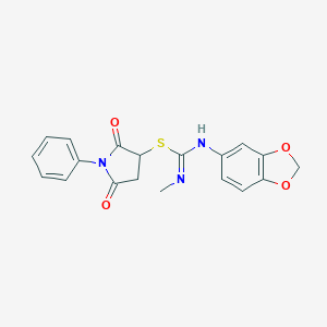 molecular formula C19H17N3O4S B447779 2,5-dioxo-1-phenylpyrrolidin-3-yl N'-1,3-benzodioxol-5-yl-N-methylcarbamimidothioate 