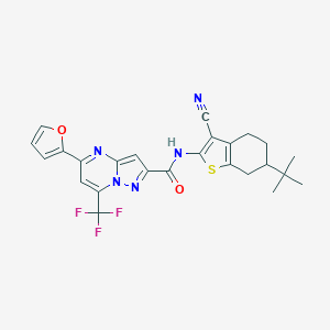 molecular formula C25H22F3N5O2S B447783 N-(6-tert-butyl-3-cyano-4,5,6,7-tetrahydro-1-benzothiophen-2-yl)-5-(furan-2-yl)-7-(trifluoromethyl)pyrazolo[1,5-a]pyrimidine-2-carboxamide 