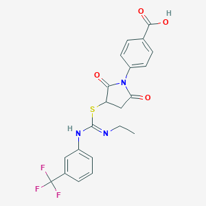 molecular formula C21H18F3N3O4S B447784 4-{3-[((Ethylamino){[3-(trifluoromethyl)phenyl]imino}methyl)sulfanyl]-2,5-dioxo-1-pyrrolidinyl}benzoic acid 