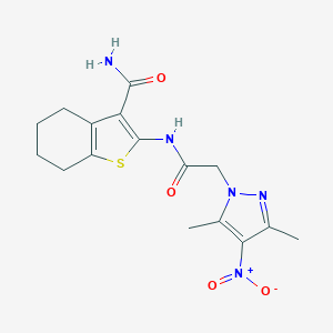 molecular formula C16H19N5O4S B447785 2-[({4-nitro-3,5-dimethyl-1H-pyrazol-1-yl}acetyl)amino]-4,5,6,7-tetrahydro-1-benzothiophene-3-carboxamide 