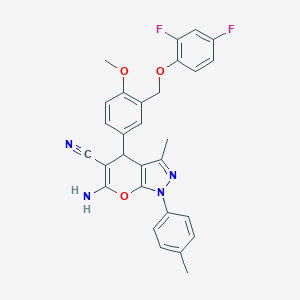 6-Amino-4-{3-[(2,4-difluorophenoxy)methyl]-4-methoxyphenyl}-3-methyl-1-(4-methylphenyl)-1,4-dihydropyrano[2,3-c]pyrazole-5-carbonitrile