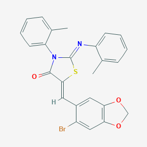 molecular formula C25H19BrN2O3S B447795 5-[(6-Bromo-1,3-benzodioxol-5-yl)methylene]-3-(2-methylphenyl)-2-[(2-methylphenyl)imino]-1,3-thiazolidin-4-one 