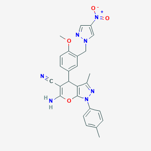 molecular formula C26H23N7O4 B447796 6-amino-4-[4-methoxy-3-[(4-nitropyrazol-1-yl)methyl]phenyl]-3-methyl-1-(4-methylphenyl)-4H-pyrano[2,3-c]pyrazole-5-carbonitrile CAS No. 304872-87-5