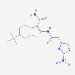 molecular formula C17H22N6O4S B447798 6-tert-butyl-2-[({3-nitro-1H-1,2,4-triazol-1-yl}acetyl)amino]-4,5,6,7-tetrahydro-1-benzothiophene-3-carboxamide 