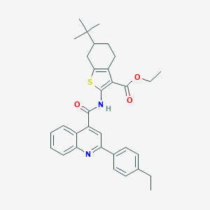 molecular formula C33H36N2O3S B447800 Ethyl 6-tert-butyl-2-({[2-(4-ethylphenyl)-4-quinolinyl]carbonyl}amino)-4,5,6,7-tetrahydro-1-benzothiophene-3-carboxylate 