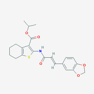 molecular formula C22H23NO5S B447802 Isopropyl 2-{[3-(1,3-benzodioxol-5-yl)acryloyl]amino}-4,5,6,7-tetrahydro-1-benzothiophene-3-carboxylate 