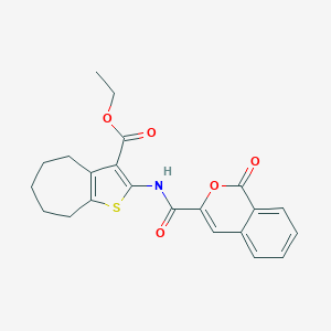 molecular formula C22H21NO5S B447818 ethyl 2-{[(1-oxo-1H-isochromen-3-yl)carbonyl]amino}-5,6,7,8-tetrahydro-4H-cyclohepta[b]thiophene-3-carboxylate 