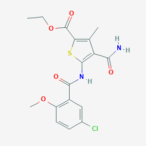 molecular formula C17H17ClN2O5S B447821 Ethyl 4-(aminocarbonyl)-5-[(5-chloro-2-methoxybenzoyl)amino]-3-methyl-2-thiophenecarboxylate 