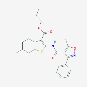 molecular formula C24H26N2O4S B447822 Propyl 6-methyl-2-{[(5-methyl-3-phenyl-4-isoxazolyl)carbonyl]amino}-4,5,6,7-tetrahydro-1-benzothiophene-3-carboxylate 