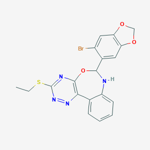 molecular formula C19H15BrN4O3S B447826 6-(6-Bromo-1,3-benzodioxol-5-yl)-3-(ethylsulfanyl)-6,7-dihydro[1,2,4]triazino[5,6-d][3,1]benzoxazepine 