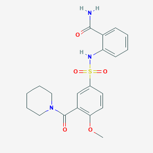 molecular formula C20H23N3O5S B4478373 2-({[4-methoxy-3-(1-piperidinylcarbonyl)phenyl]sulfonyl}amino)benzamide 