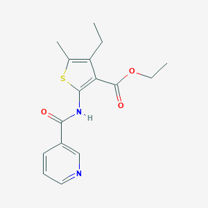 molecular formula C16H18N2O3S B447842 Ethyl 4-ethyl-5-methyl-2-[(3-pyridinylcarbonyl)amino]-3-thiophenecarboxylate 