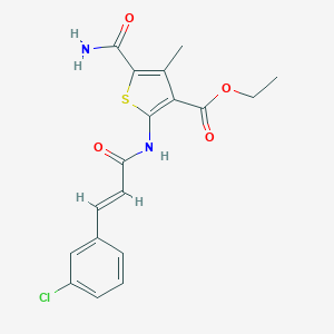 molecular formula C18H17ClN2O4S B447848 Ethyl 5-(aminocarbonyl)-2-{[3-(3-chlorophenyl)acryloyl]amino}-4-methyl-3-thiophenecarboxylate 