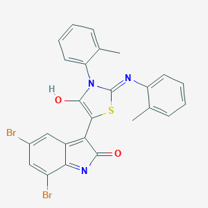 molecular formula C25H17Br2N3O2S B447856 5,7-dibromo-3-{3-(2-methylphenyl)-2-[(2-methylphenyl)imino]-4-oxo-1,3-thiazolidin-5-ylidene}-1,3-dihydro-2H-indol-2-one 