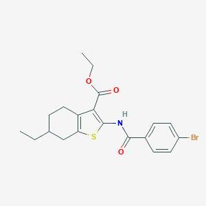 molecular formula C20H22BrNO3S B447858 Ethyl 2-[(4-bromobenzoyl)amino]-6-ethyl-4,5,6,7-tetrahydro-1-benzothiophene-3-carboxylate 