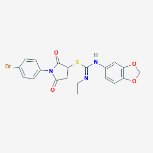 1-(4-bromophenyl)-2,5-dioxopyrrolidin-3-yl N'-1,3-benzodioxol-5-yl-N-ethylcarbamimidothioate