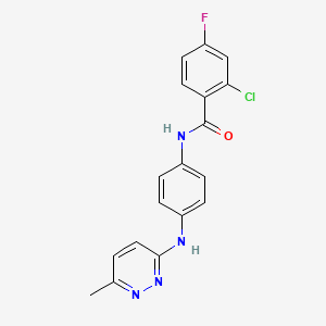 molecular formula C18H14ClFN4O B4478774 2-chloro-4-fluoro-N-{4-[(6-methyl-3-pyridazinyl)amino]phenyl}benzamide 