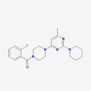 molecular formula C21H26FN5O B4478795 4-[4-(2-Fluorobenzoyl)piperazin-1-YL]-6-methyl-2-(piperidin-1-YL)pyrimidine 