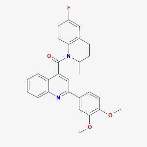 molecular formula C28H25FN2O3 B447886 1-{[2-(3,4-Dimethoxyphenyl)-4-quinolinyl]carbonyl}-6-fluoro-2-methyl-1,2,3,4-tetrahydroquinoline 