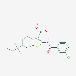 molecular formula C22H26ClNO3S B447906 Methyl 2-[(3-chlorobenzoyl)amino]-6-tert-pentyl-4,5,6,7-tetrahydro-1-benzothiophene-3-carboxylate 