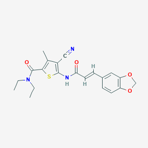 molecular formula C21H21N3O4S B447917 5-{[(2E)-3-(1,3-benzodioxol-5-yl)prop-2-enoyl]amino}-4-cyano-N,N-diethyl-3-methylthiophene-2-carboxamide 