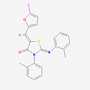 molecular formula C22H17IN2O2S B447925 5-[(5-Iodo-2-furyl)methylene]-3-(2-methylphenyl)-2-[(2-methylphenyl)imino]-1,3-thiazolidin-4-one 