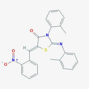 molecular formula C24H19N3O3S B447931 5-{2-Nitrobenzylidene}-3-(2-methylphenyl)-2-[(2-methylphenyl)imino]-1,3-thiazolidin-4-one 