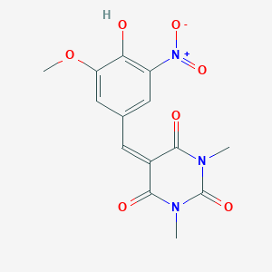 molecular formula C14H13N3O7 B447941 5-(4-hydroxy-3-methoxy-5-nitrobenzylidene)-1,3-dimethylpyrimidine-2,4,6(1H,3H,5H)-trione 