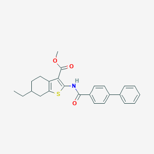 molecular formula C25H25NO3S B447942 Methyl 2-[(biphenyl-4-ylcarbonyl)amino]-6-ethyl-4,5,6,7-tetrahydro-1-benzothiophene-3-carboxylate 