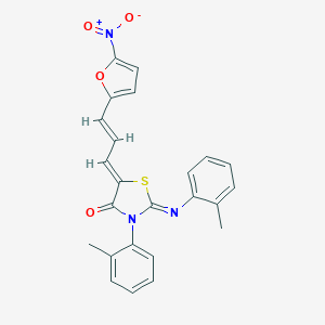 molecular formula C24H19N3O4S B447965 5-(3-{5-Nitro-2-furyl}-2-propenylidene)-3-(2-methylphenyl)-2-[(2-methylphenyl)imino]-1,3-thiazolidin-4-one 