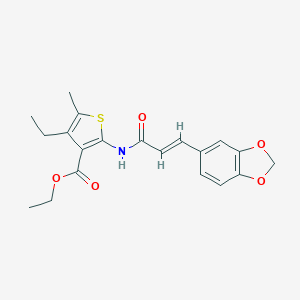 molecular formula C20H21NO5S B447969 Ethyl 2-{[3-(1,3-benzodioxol-5-yl)acryloyl]amino}-4-ethyl-5-methyl-3-thiophenecarboxylate 