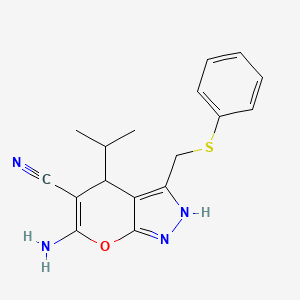 6-amino-4-isopropyl-3-[(phenylthio)methyl]-2,4-dihydropyrano[2,3-c]pyrazole-5-carbonitrile