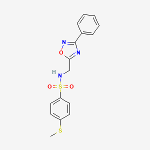 molecular formula C16H15N3O3S2 B4479913 4-(METHYLSULFANYL)-N-[(3-PHENYL-1,2,4-OXADIAZOL-5-YL)METHYL]BENZENE-1-SULFONAMIDE 