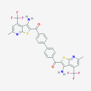molecular formula C32H20F6N4O2S2 B447993 Biphenyl-4,4'-diylbis{[3-amino-6-methyl-4-(trifluoromethyl)thieno[2,3-b]pyridin-2-yl]methanone} 