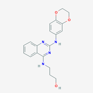 molecular formula C19H20N4O3 B4480063 3-{[2-(2,3-dihydro-1,4-benzodioxin-6-ylamino)-4-quinazolinyl]amino}-1-propanol 