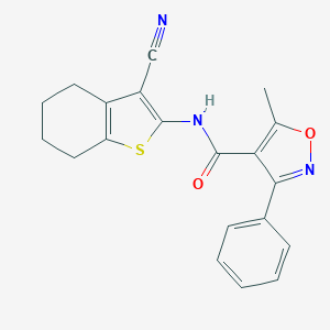molecular formula C20H17N3O2S B448016 N-(3-cyano-4,5,6,7-tetrahydro-1-benzothiophen-2-yl)-5-methyl-3-phenyl-1,2-oxazole-4-carboxamide 