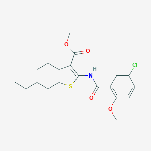 molecular formula C20H22ClNO4S B448020 Methyl 2-[(5-chloro-2-methoxybenzoyl)amino]-6-ethyl-4,5,6,7-tetrahydro-1-benzothiophene-3-carboxylate 