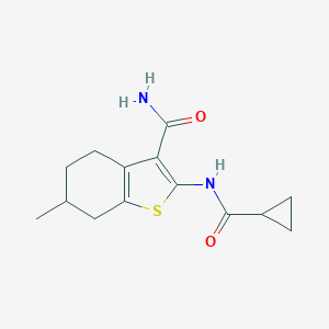 molecular formula C14H18N2O2S B448026 2-[(Cyclopropylcarbonyl)amino]-6-methyl-4,5,6,7-tetrahydro-1-benzothiophene-3-carboxamide 