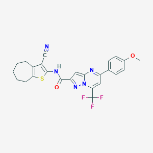 molecular formula C25H20F3N5O2S B448034 N-(3-cyano-5,6,7,8-tetrahydro-4H-cyclohepta[b]thiophen-2-yl)-5-(4-methoxyphenyl)-7-(trifluoromethyl)pyrazolo[1,5-a]pyrimidine-2-carboxamide 
