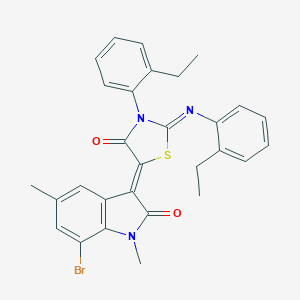 molecular formula C29H26BrN3O2S B448045 7-bromo-3-{3-(2-ethylphenyl)-2-[(2-ethylphenyl)imino]-4-oxo-1,3-thiazolidin-5-ylidene}-1,5-dimethyl-1,3-dihydro-2H-indol-2-one 