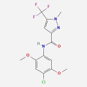 molecular formula C14H13ClF3N3O3 B4480457 N-(4-chloro-2,5-dimethoxyphenyl)-1-methyl-5-(trifluoromethyl)-1H-pyrazole-3-carboxamide 