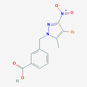 molecular formula C12H10BrN3O4 B448053 3-({4-bromo-3-nitro-5-methyl-1H-pyrazol-1-yl}methyl)benzoicacid 