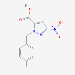 molecular formula C11H8FN3O4 B448057 2-[(4-Fluorophenyl)methyl]-5-nitropyrazole-3-carboxylic acid CAS No. 5709-89-7