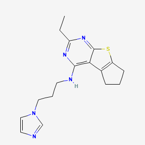 molecular formula C17H21N5S B4480627 2-ethyl-N-[3-(1H-imidazol-1-yl)propyl]-6,7-dihydro-5H-cyclopenta[4,5]thieno[2,3-d]pyrimidin-4-amine 