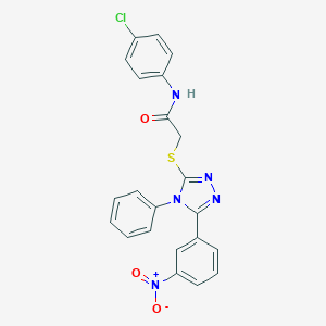 molecular formula C22H16ClN5O3S B448077 N-(4-chlorophenyl)-2-[(5-{3-nitrophenyl}-4-phenyl-4H-1,2,4-triazol-3-yl)sulfanyl]acetamide 
